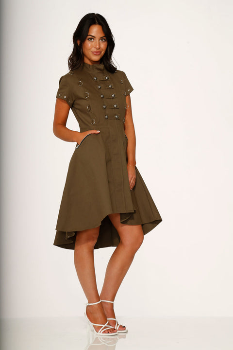 Battalion Olive Hi-Lo Swing Dress-5