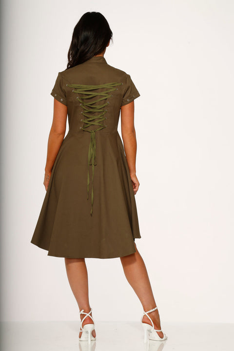 Battalion Olive Hi-Lo Swing Dress-6