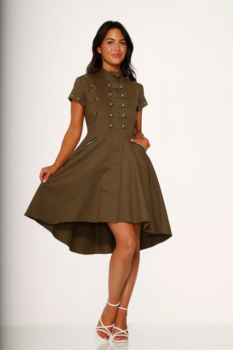 Battalion Olive Hi-Lo Swing Dress-1