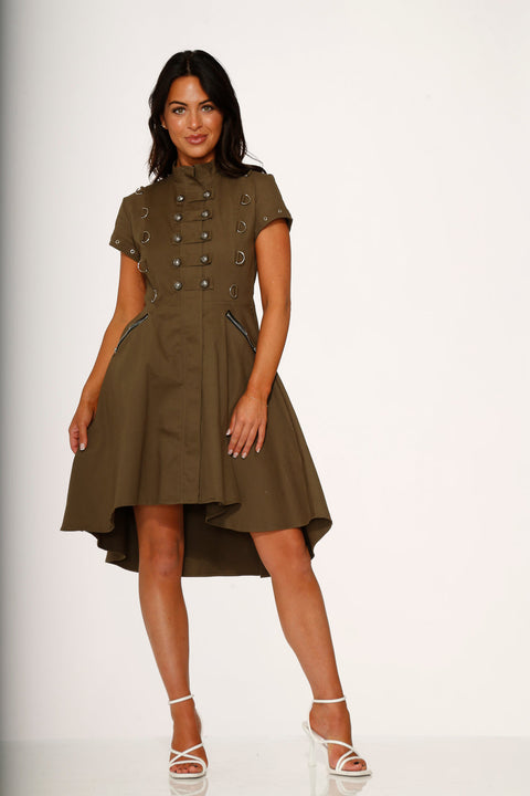 Battalion Olive Hi-Lo Swing Dress-3