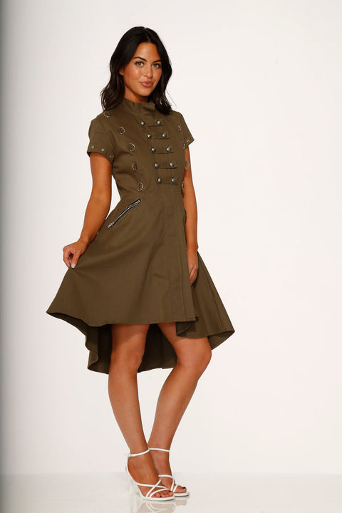 Battalion Olive Hi-Lo Swing Dress-4