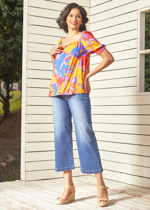 In All My Vibrance Bauernbluse mit Bali-Blumenmuster (Endgültiger Verkauf)-2