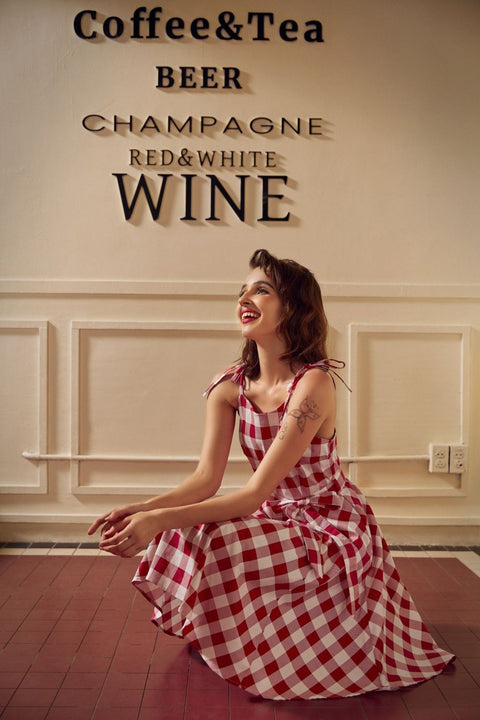 Rot-weißes Picknick-Swingkleid-1