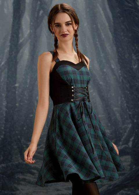 Grünes kariertes Swingkleid-6
