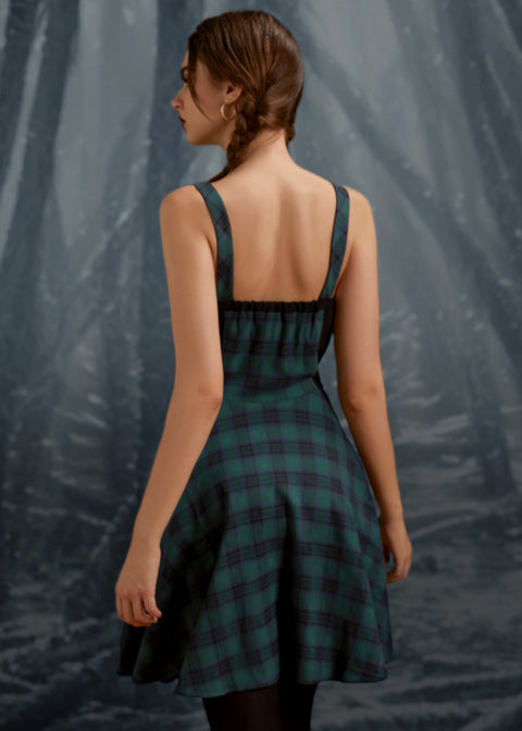 Grünes kariertes Swingkleid-2