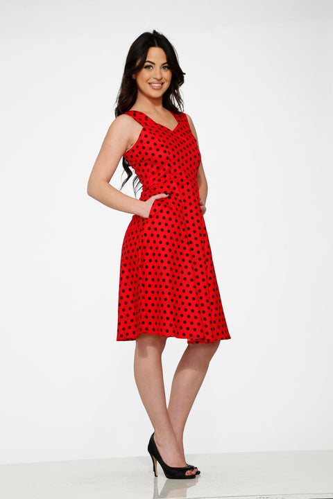 Rot-schwarzes Swingkleid mit Polka-Dots-4