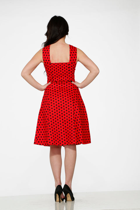 Rot-schwarzes Swingkleid mit Polka-Dots-5