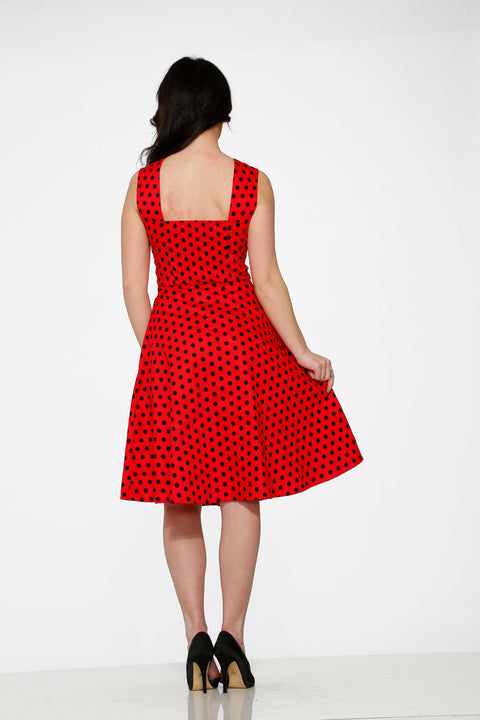 Rot-schwarzes Swingkleid mit Polka-Dots-6