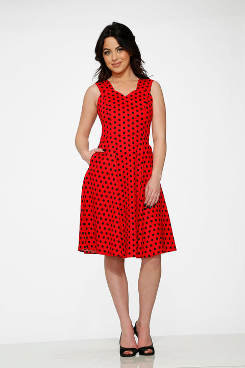 Rot-schwarzes Swingkleid mit Polka-Dots-2