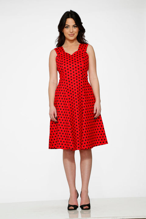 Rot-schwarzes Swingkleid mit Polka-Dots-3