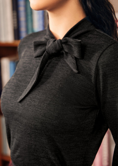 Rydell High Revisited Langarm-Top mit Bindekragen-1