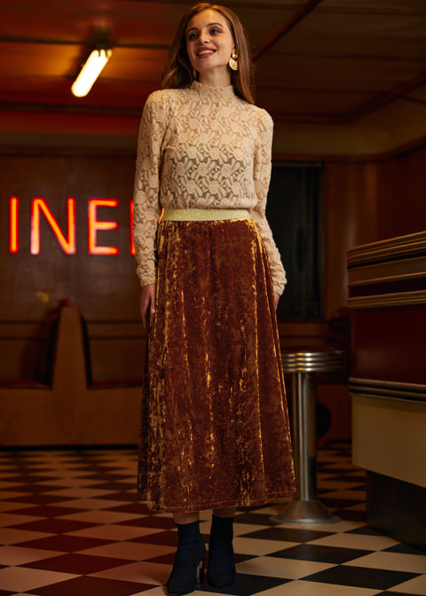 Golden Whispers Samt-Maxirock-1