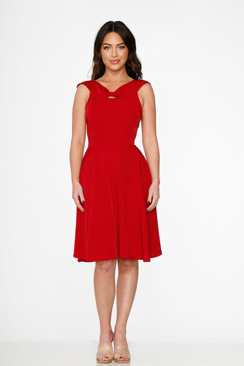 Rotes Swing-Kleid für besondere Anlässe-7