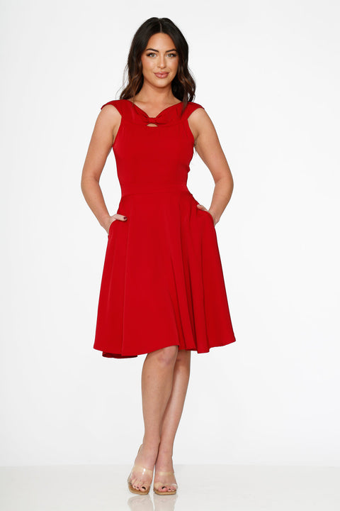 Rotes Swing-Kleid für besondere Anlässe-2