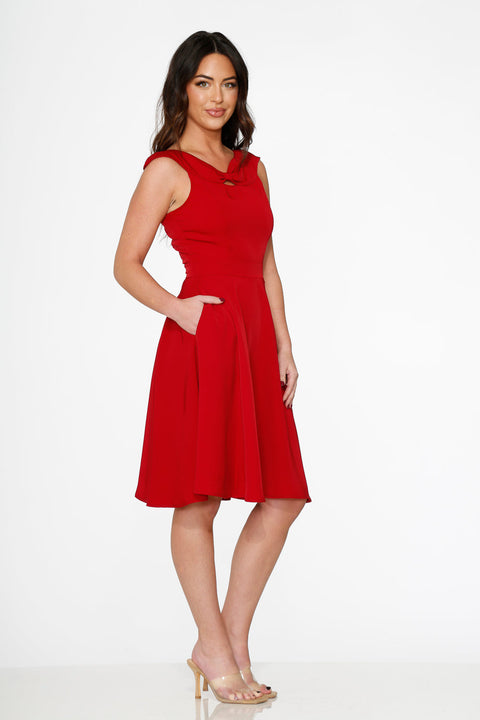 Rotes Swing-Kleid für besondere Anlässe-4