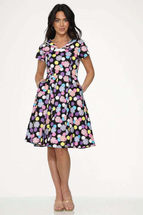 Schwarzes und violettes Swingkleid-1