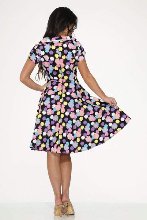 Schwarzes und violettes Swingkleid-3