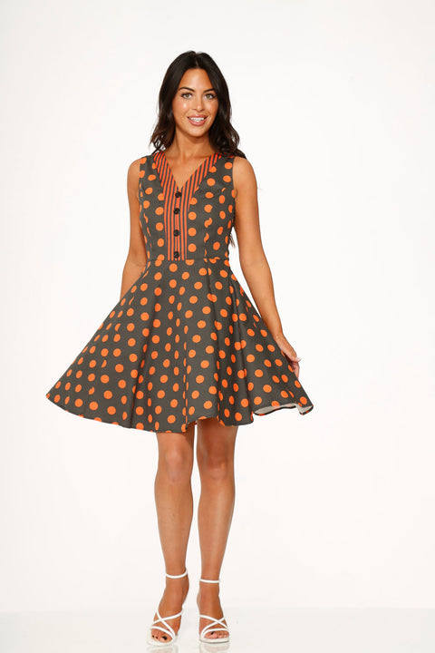 Orangefarbenes Minikleid mit Polka-Dots-4