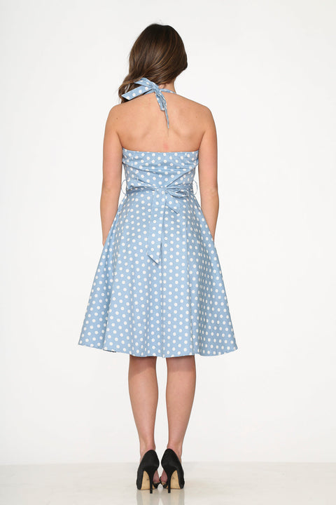 Hellblau-weiß gepunktetes Swingkleid-5