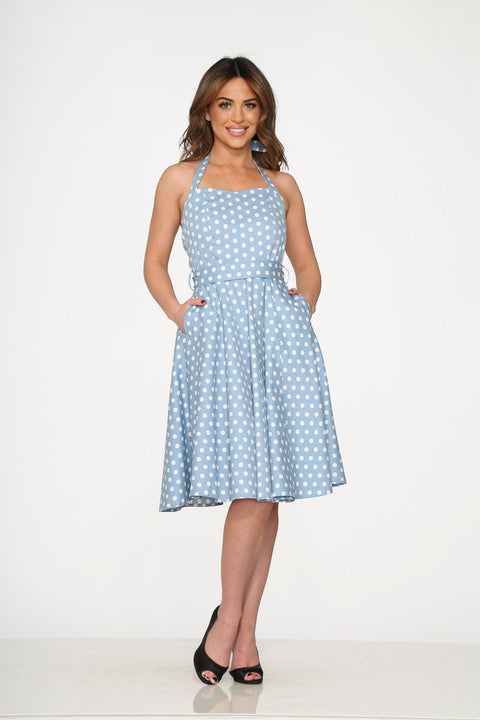 Hellblau-weiß gepunktetes Swingkleid-1