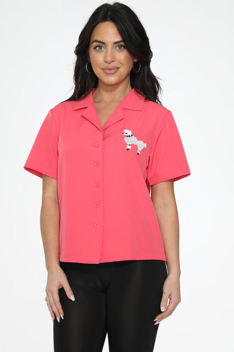 Pinkfarbenes Oberteil mit weißer Pudelstickerei-3