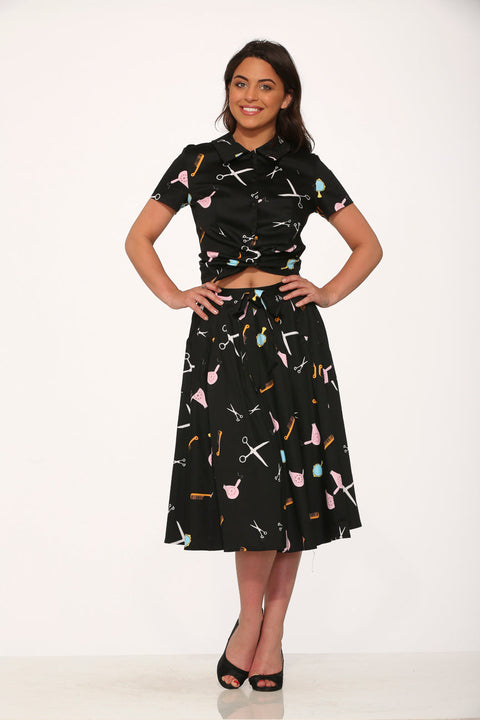 Schwarzes Schönheitssalon-Top&-Rock-4