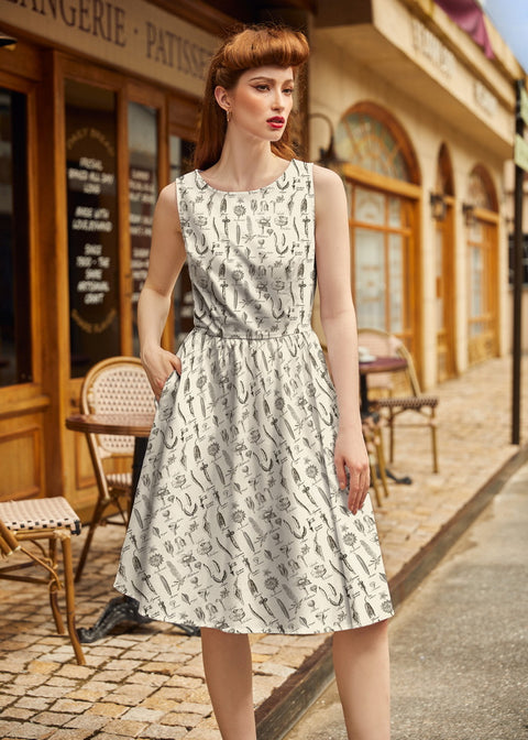 Midikleid im Vintage-Stil mit Blumenapplikationen-1