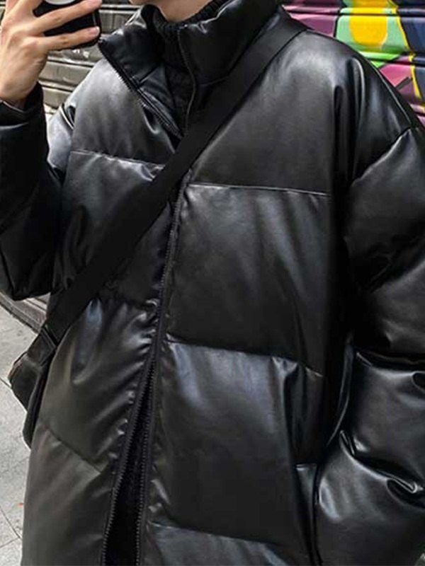 Men's Pu Leather Puffer Jacket-1