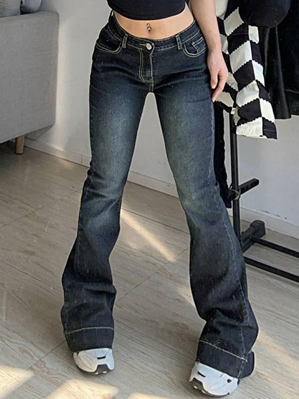 Love Print Washed Low Waist Flare Jeans-2