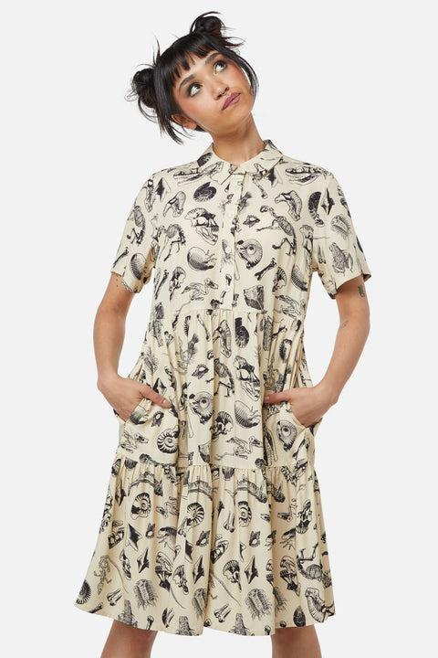 Kleid mit Körperfossilien-Print-5