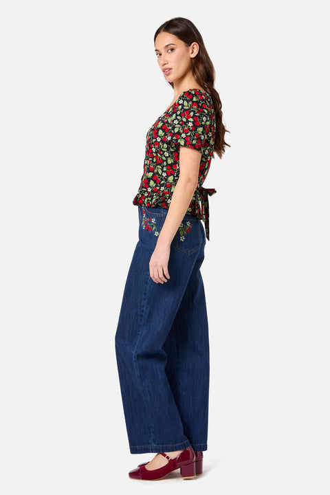 Himbeerfarbenes Kurzarmtop-6