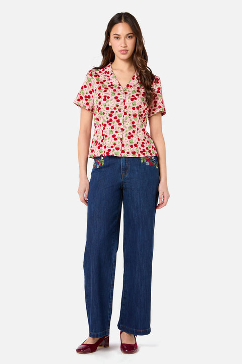 Himbeerfarbene Kurzarmbluse-3