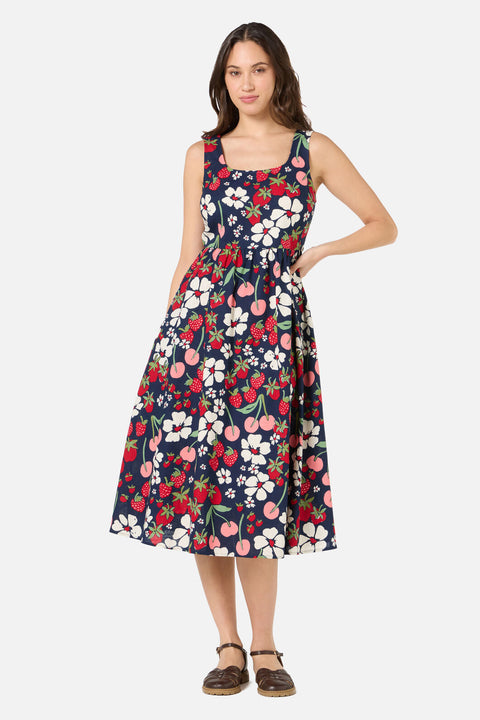 Beeren- und Cremefarbenes Midikleid-2
