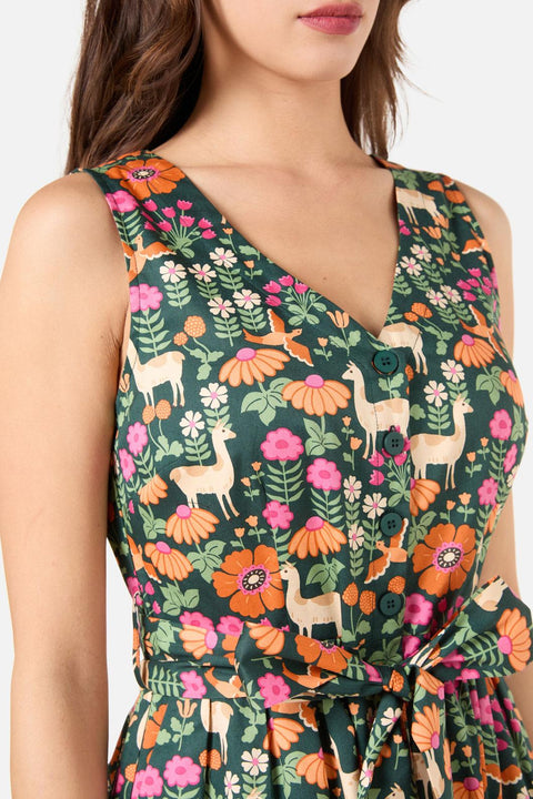 Lama-Kleid mit V-Ausschnitt, ärmellos-1