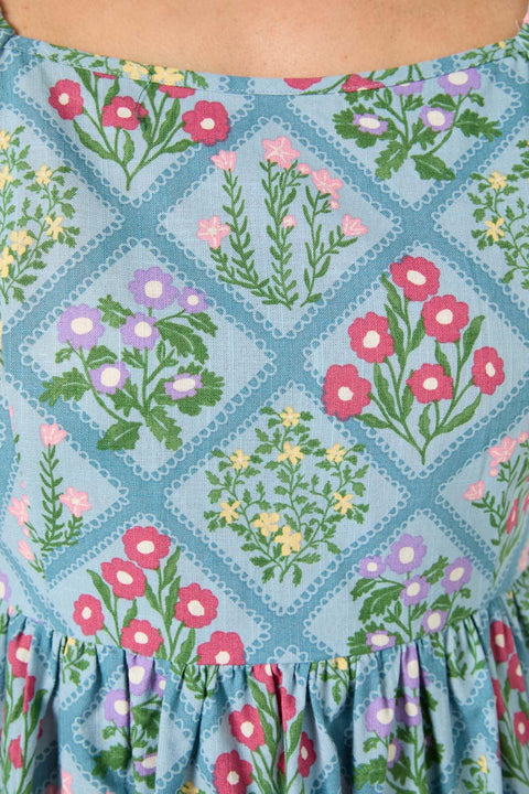 Minikleid mit Gittermuster und Blumenmuster-1