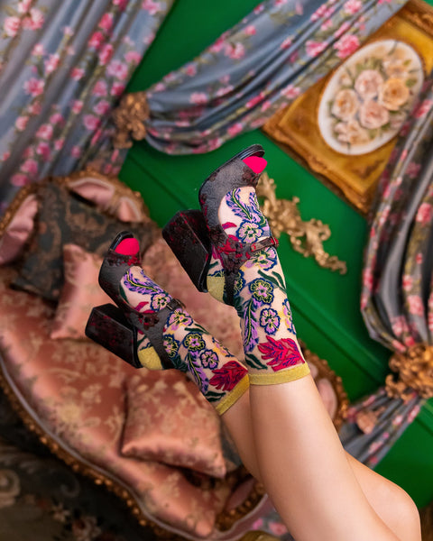 Festliche, transparente Socken mit Blumenmuster-3