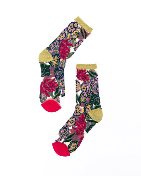 Festliche, transparente Socken mit Blumenmuster-1