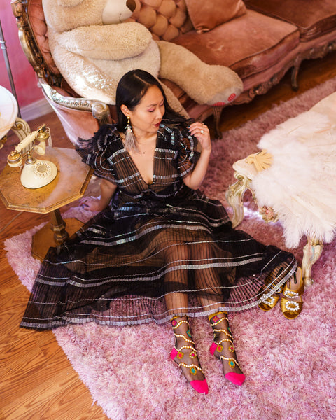 Schwarze, transparente Knöchelsocke von Pearls&Jewels-4