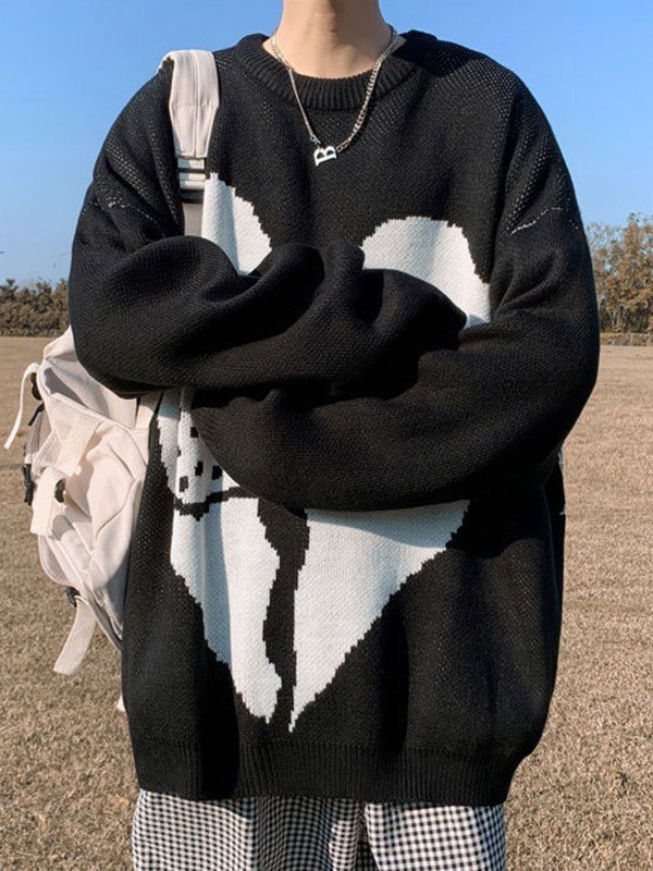 Men's Heart Jacquard Pullover Sweater-3