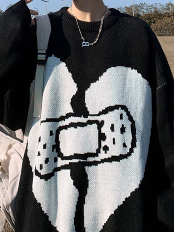 Men's Heart Jacquard Pullover Sweater-4