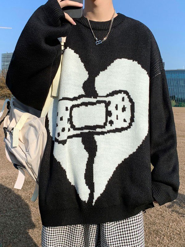 Men's Heart Jacquard Pullover Sweater-1