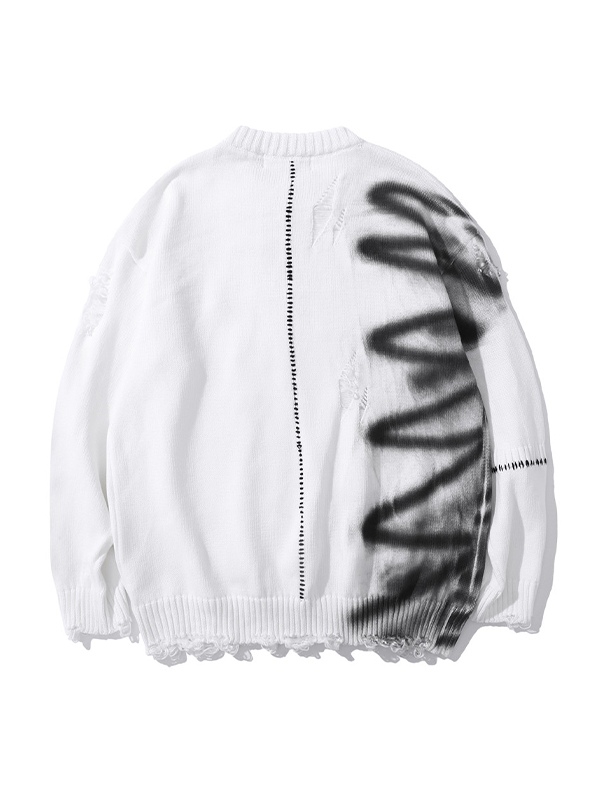 Men's Graffiti Distressed Pullover Sweater-1