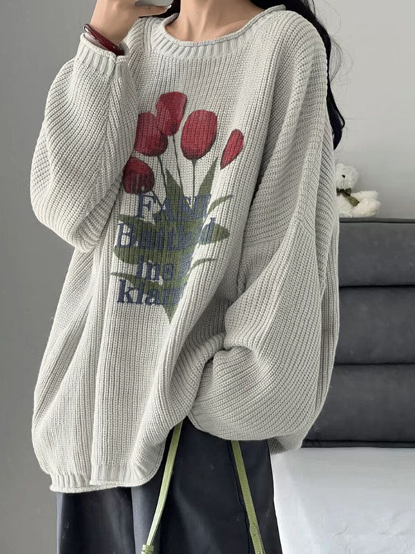 Tulip Jacquard Loose Sweater-2